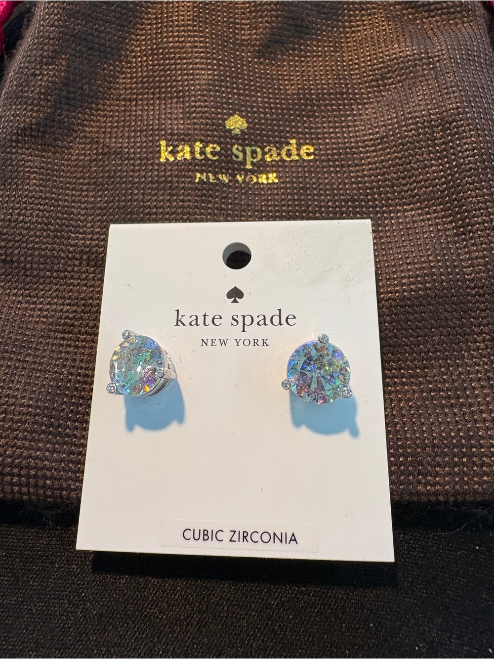 Kate Spade CZ Stud Earrings with Brown Pouch - Picture 2 of 2